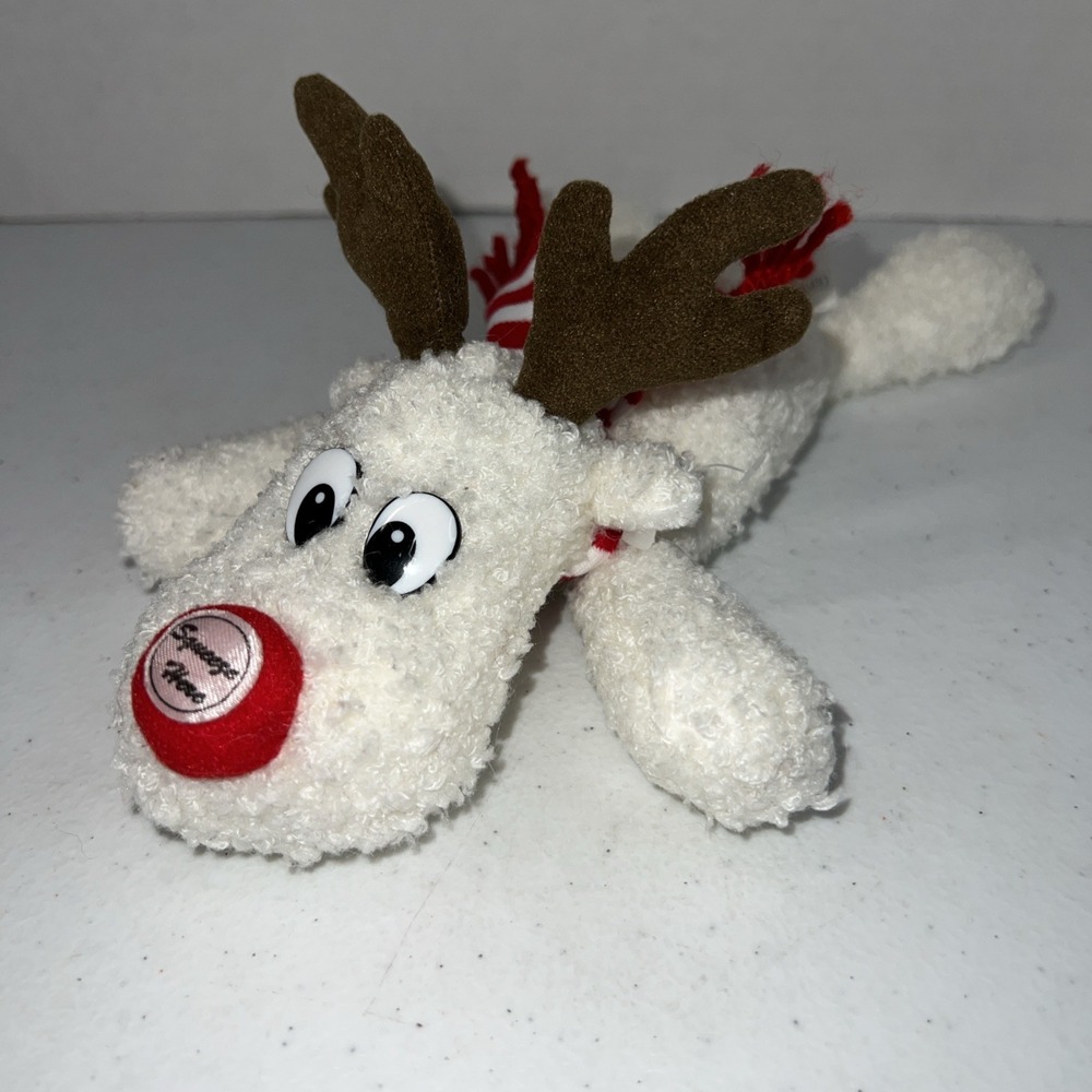 Chosun White Stuffed Plush Reindeer Rudolph Scarf Red 9" Christmas No Sound Vtg